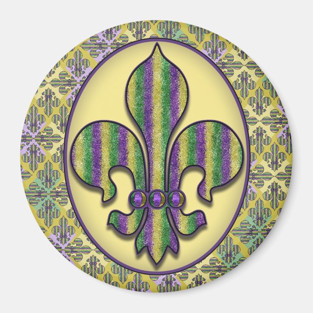 Stripe Mardi Gras Lilie Magnet (Vorne)
