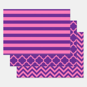 Stripe Marokkanischer Chevron DIY Farben Lila Hot Geschenkpapier Set