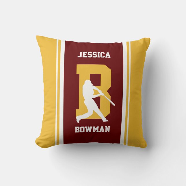 Stripe Maroon und Gold Baseball Throw Kissen (Vorderseite)
