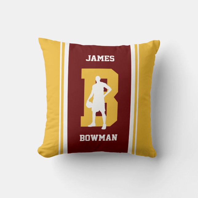 Stripe Maroon und Gold Basketball Kissen (Vorderseite)