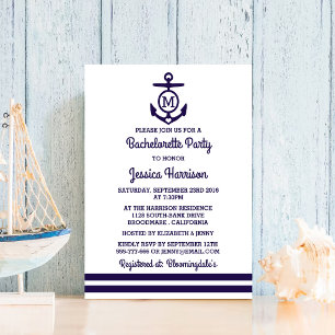 Stripe Monogram Anker Nautische Junggesellinnenpar Einladung