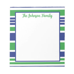 Stripe Navy Blue und Kelly Green Notepad Notizblock