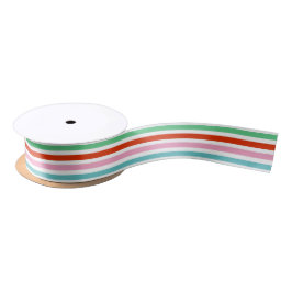 Stripe Pattern Modern Colorful Christmas Cheer Satinband
