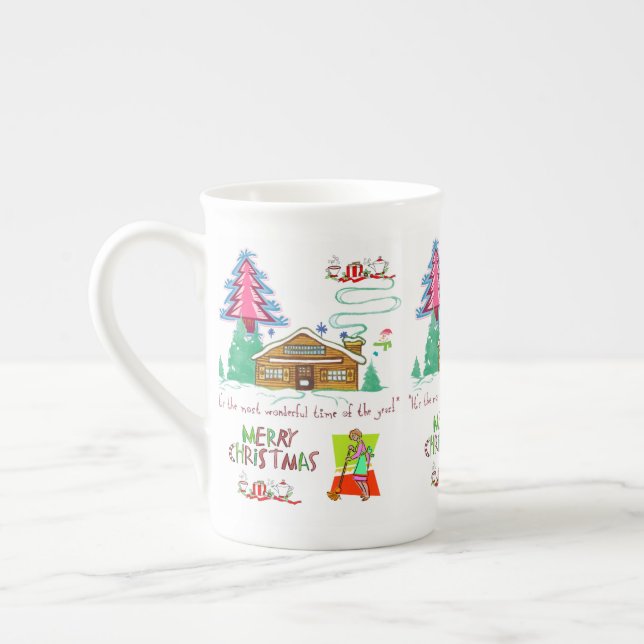 Stripe Red Green Frohe Weihnachtsreinigung Lady Prozellantasse (Links)