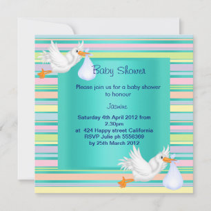 STRIPE STORK AQUAMARIN BABY SHOWER EINLADUNG