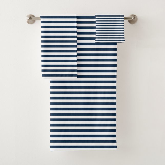 Stripe Tuch-Set - Marine-Blau/Weiß Badhandtuch Set (Insitu)