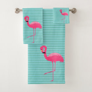 STRIPE VERT AQUA 2 FLAMANTS ROSES TOILETTES DE SAL