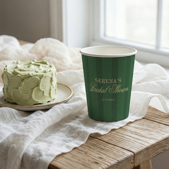 Stripe Vintage Green Bridal Shower Pappbecher (Von Creator hochgeladen)