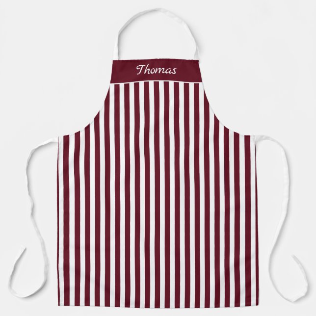 Striped Autumn Burgundy and White Pattern Apron Schürze (Vorderseite)