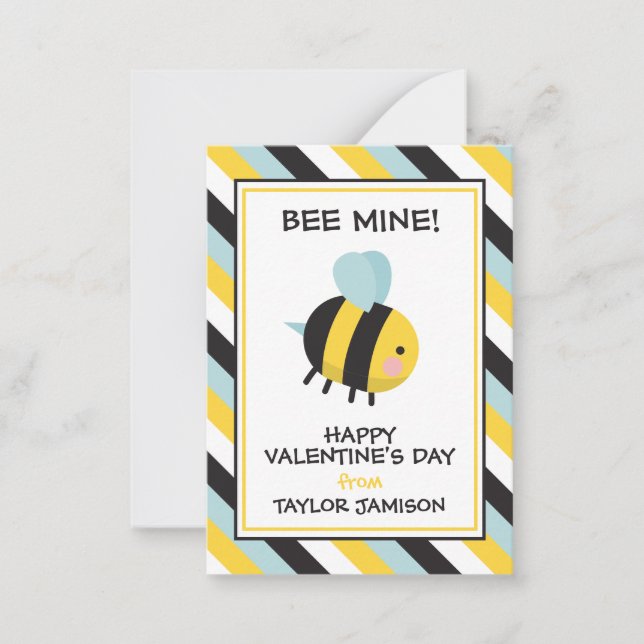 Striped Bee Mine Valentine's Classroom Cartes (Devant)