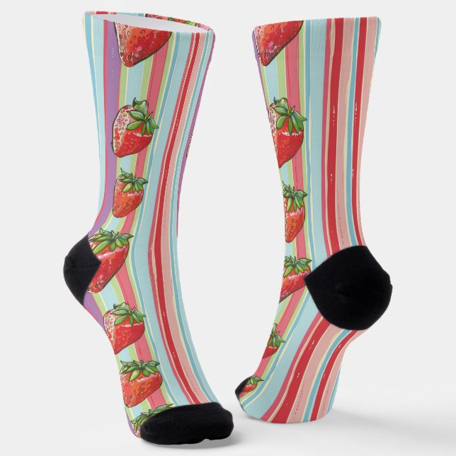 Striped Berry Bliss - Fresh Strawberry Pop Art Socken (Gewinkelt)