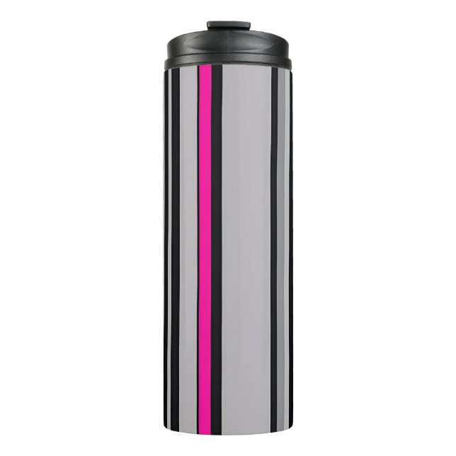 Striped Black Pink and Grey Thermal Tumbler Thermosbecher (Vorderseite)