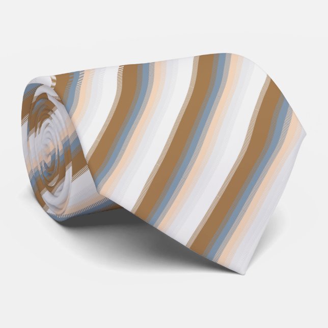 Striped Blue Gray Gold Beige Brown Tan Krawatte (Gerollt)