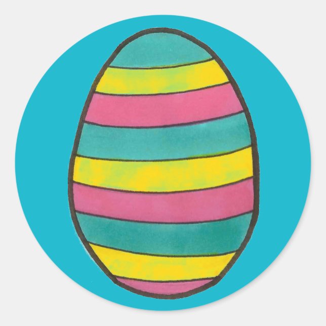 Striped Blue Happy Oaster Egg Hunt bemalt Eier Runder Aufkleber (Vorderseite)