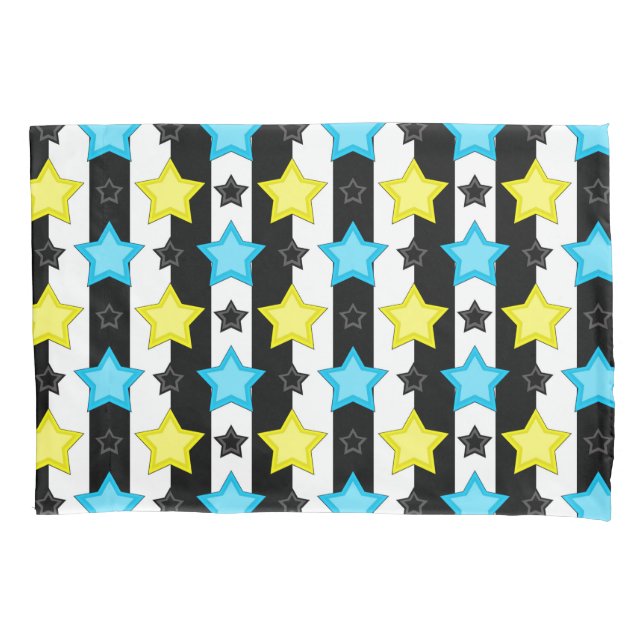 Striped Blue Yellow Stars Pattern Design  Kissenbezug (Vorderseite)