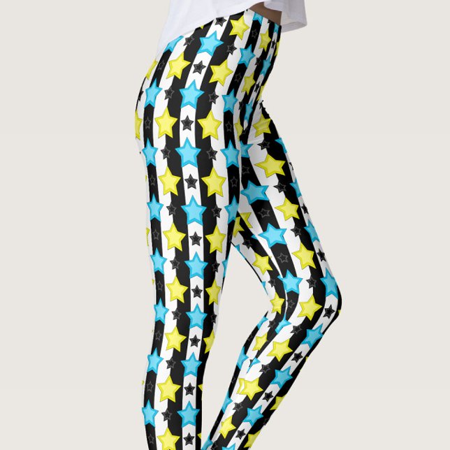 Striped Blue Yellow Stars Pattern Design  Leggings (Von Creator hochgeladen)