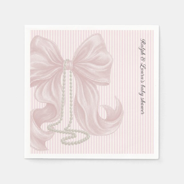 Striped Bow Ivory Pink Baby Shower  Serviette (Vorderseite)