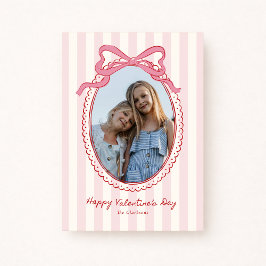 Striped Bright Pink Bow Valentine’s Day Photo Card Einladung