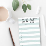 Striped Brush Lettered To-Do List Post-it Klebezettel<br><div class="desc">Chic yet whimsical striped post-it notes in pale icy sea green and white feature "to do list" at the top in trendy brush lettered typography and your name or monogram beneath,  with numbered lines 1-10 to keep track of all your most important tasks.</div>