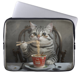 Striped Cat Spaß Cup Noodles Laptopschutzhülle