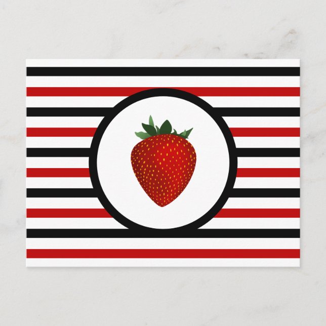 Striped Chic STRAWBERRY Postcard Postkarte (Vorderseite)