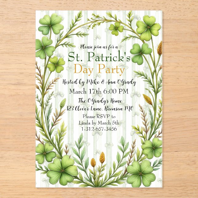 Striped Clover Border Party  Acryleinladungen (Vorderseite)