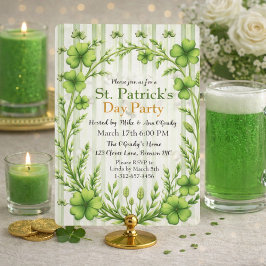 Striped Clover Border Party Invitation