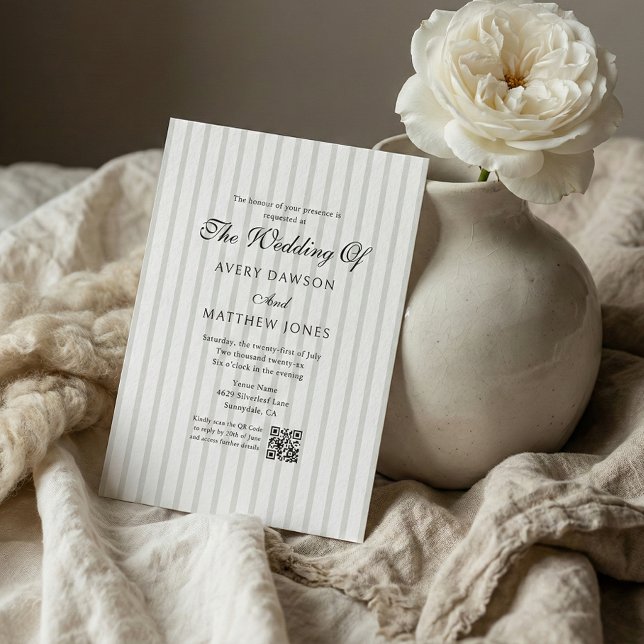 Striped Country Club Style Sage Hochzeit Einladung (Von Creator hochgeladen)