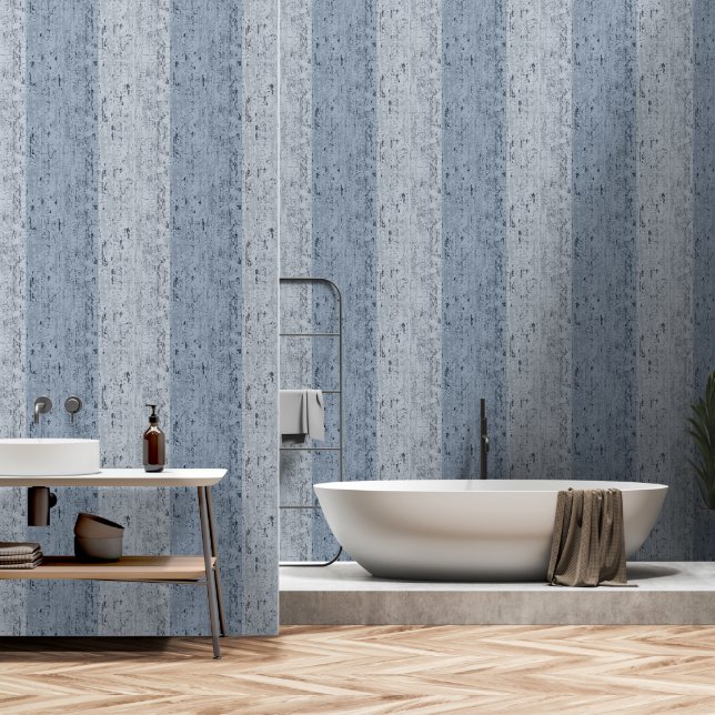 Striped Crackle Textur Blau und Blau Grau Tapete (Badezimmer)