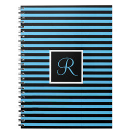 Striped Custom Initial Letter Blau und Schwarz Notizblock