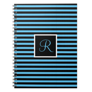 Striped Custom Initial Letter Blau und Schwarz Notizblock