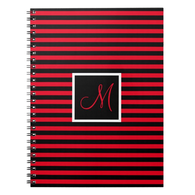 Striped Custom Initial Letter Red and Black Notizblock (Vorderseite)