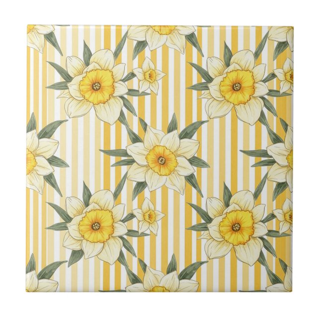 Striped Daffodil Floral Pattern (2) Fliese (Vorderseite)