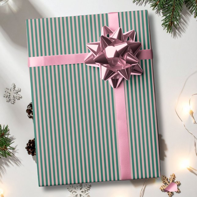 Striped Emerald Green Rose Gold Christmas Holiday  Geschenkpapier (Von Creator hochgeladen)