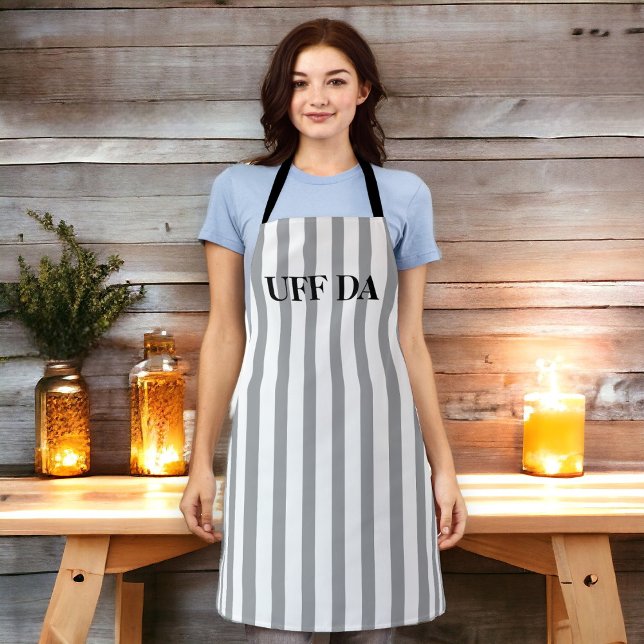 Striped Gray Uff Da All-over Print-Schürze Schürze (Have a little fun in the kitchen with this expressive apron)