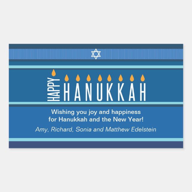 Striped Hanukka Candles Rechteckiger Aufkleber (Vorderseite)