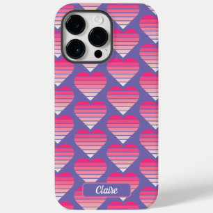 Striped Hearts Muster Pink Magenta Lila Name Case-Mate iPhone 14 Pro Max Hülle