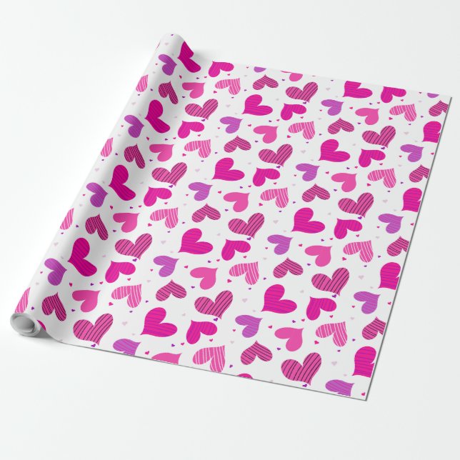 Striped Hearts Pink Geschenkpapier (Ungerollt)