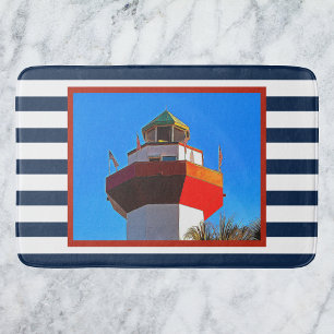 Striped Hilton Head Island Harbour Town Lighthouse Badematte