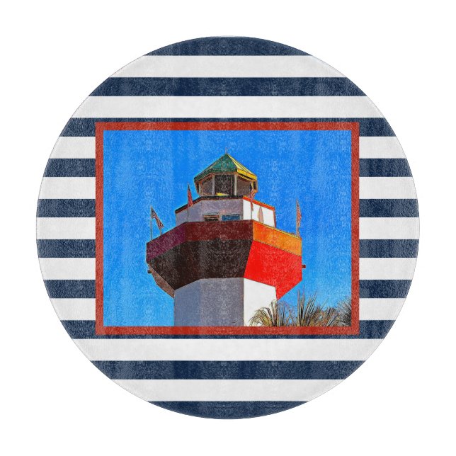 Striped Hilton Head Island Harbour Town Lighthouse Schneidebrett (Vorderseite)