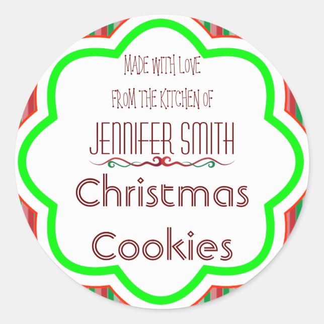 Striped Holiday Weihnachtsbäckerei Backkochswap Runder Aufkleber (Vorderseite)