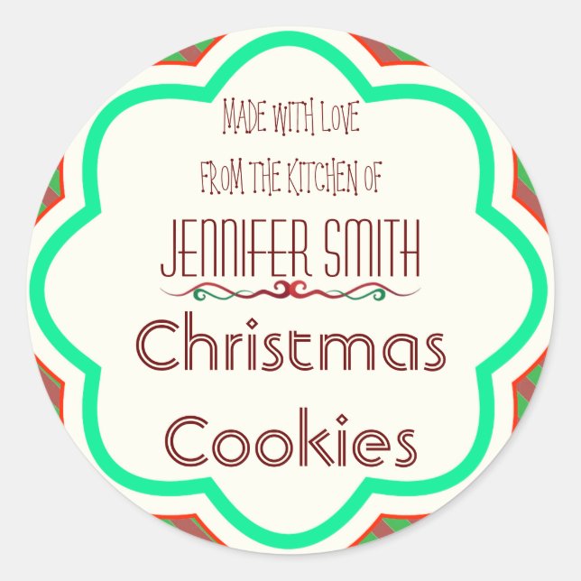 Striped Holiday Weihnachtsbäckerei Backkochswap Runder Aufkleber (Vorderseite)