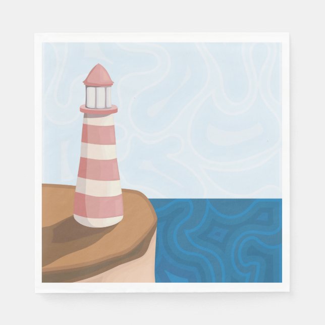 Striped Lighthouse Landschaft Napkins Serviette (Vorderseite)