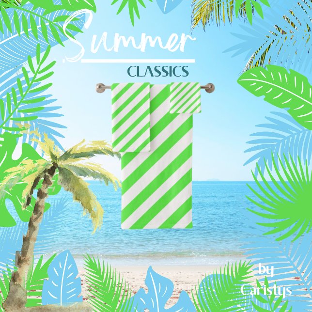 Striped LIme Grün und Weiß Badhandtuch Set (Von Creator hochgeladen)