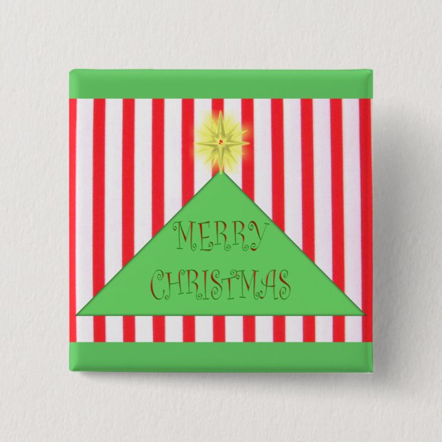 Striped Merry Christmas Tree Button (Vorderseite)