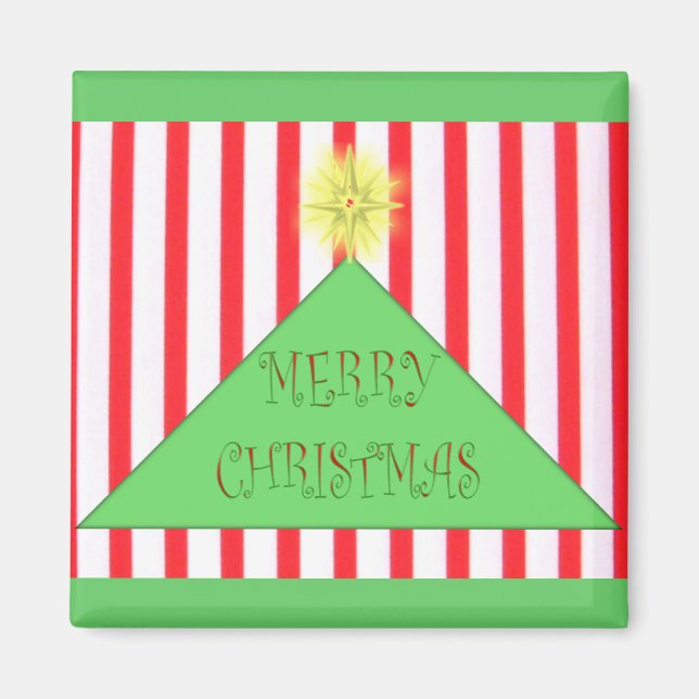 Striped Merry Christmas Tree Magnet (Vorne)