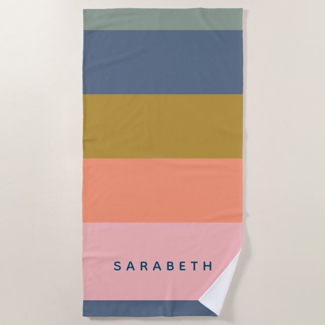 Striped Modern Simple Multicfarben Personalisiert Strandtuch (Vorderseite)