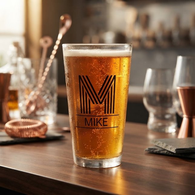 Striped Monogram Initial & Name Beer Pint Glass Glas (Von Creator hochgeladen)