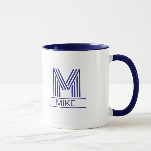 Striped Monogram Initial & Name Two-Tone  Tasse (Rechts)