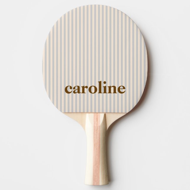 Striped Name Aesthetic Minimalist Preppy Neutral Tischtennis Schläger (Vorderseite)
